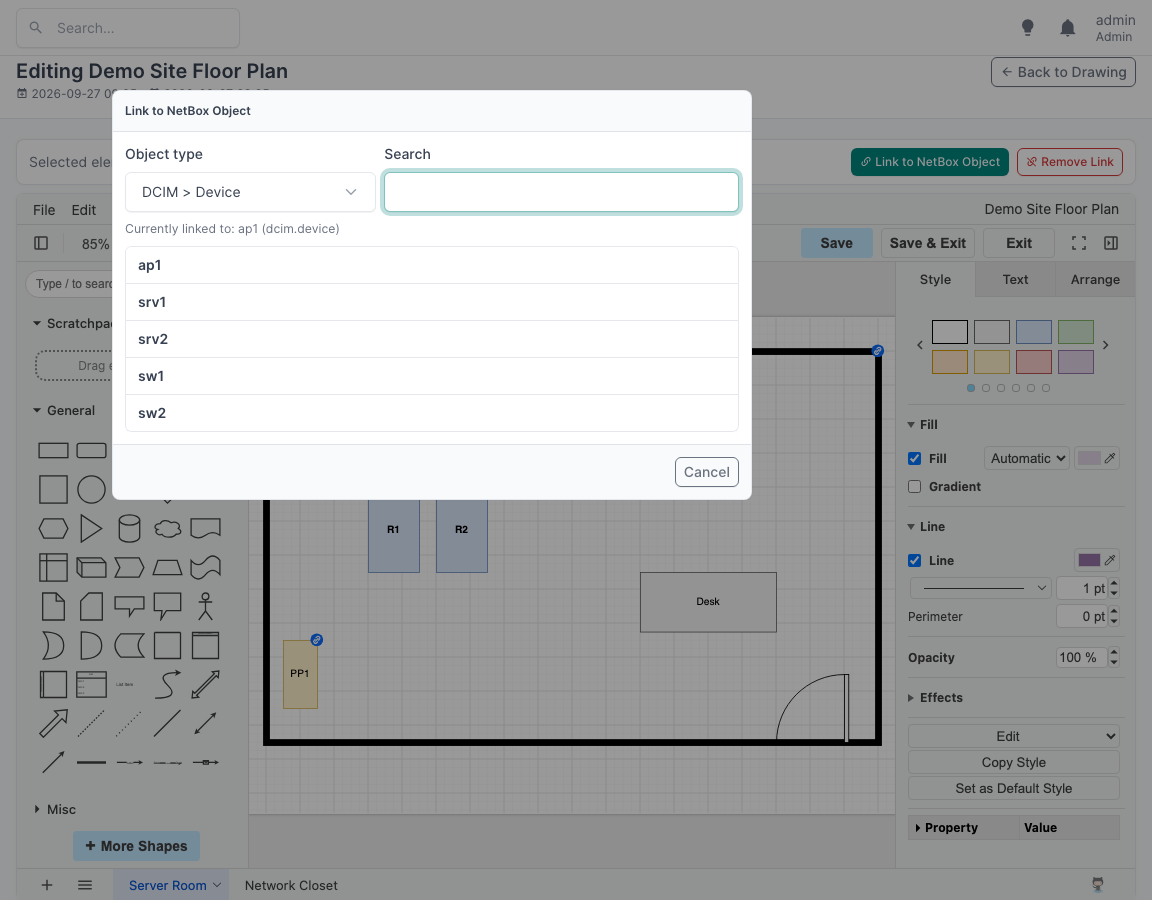 Choosing the NetBox object to link to