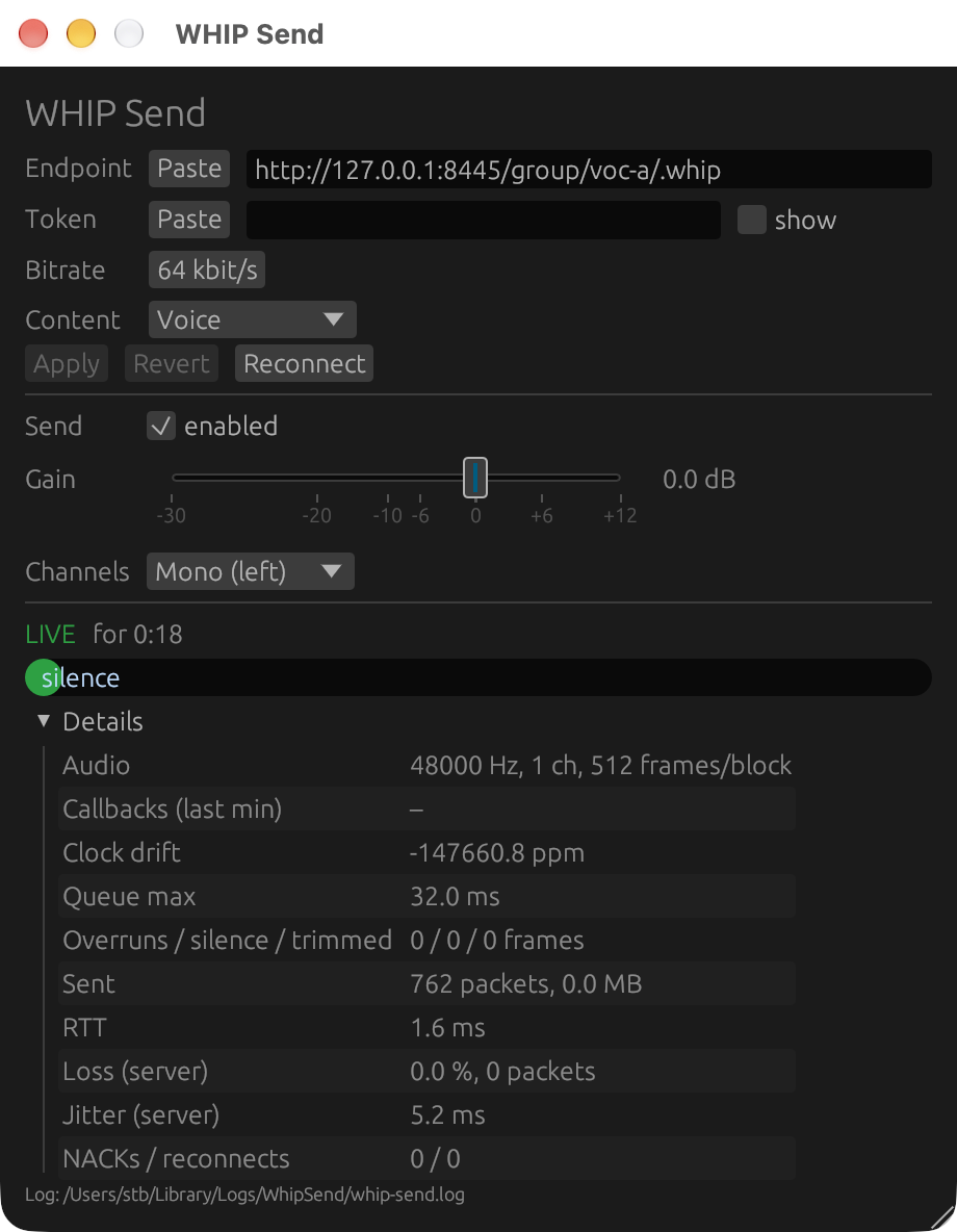 The WHIP Send editor